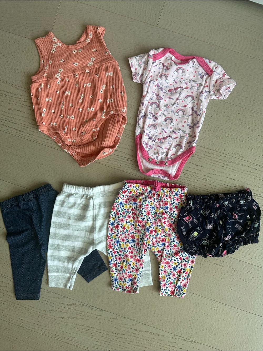 Quiltex Pink Coral Floral & Rainbow 6-Piece Baby Outfit Set